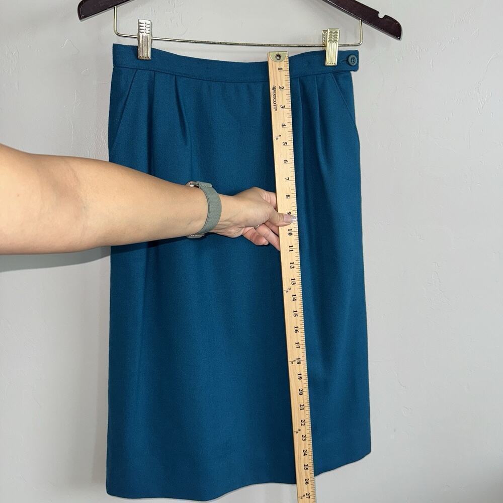 Vintage Pendleton Women's Midi Pencil Skirt 100% Virgin Wool USA Sz 8 Teal - Picture 8 of 9